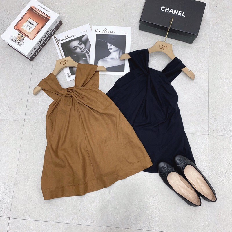 Áo 2 dây xoắn cổ yếm Đen -Nâu