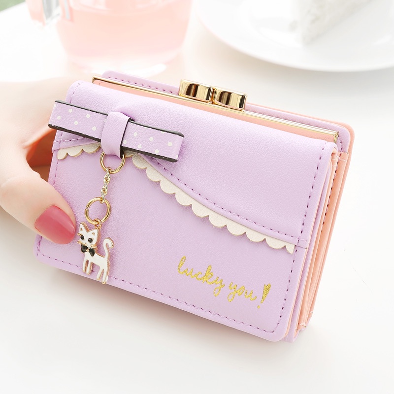 Ví nữ mini giá rẻ, bóp nữ GENZY họa tiết nơ nhiều ngăn đựng thẻ V023