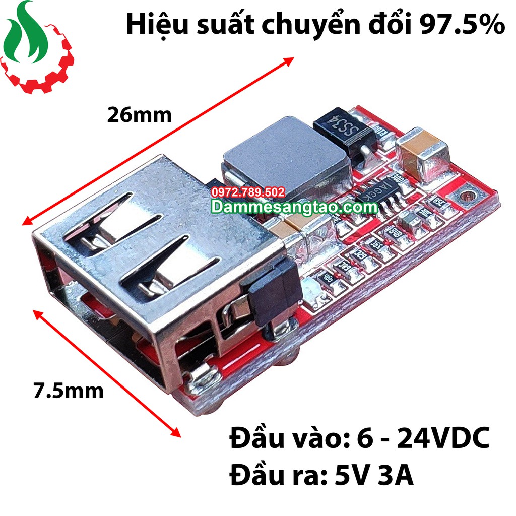 DMST Mạch hạ áp đầu vào 6V 24V đầu ra 5V 3A sạc điện thoại