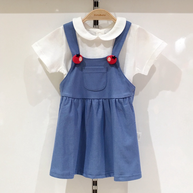 Set váy yếm kèm áo bé gái hãng BALABALA màu trắng và xanh 20022111900200481