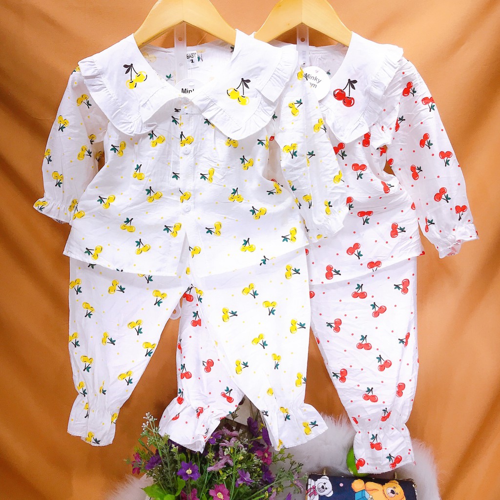 Bộ pizama dài tay cho bé gái | Họa tiết cherry | Mềm mịn | 9-23kg |