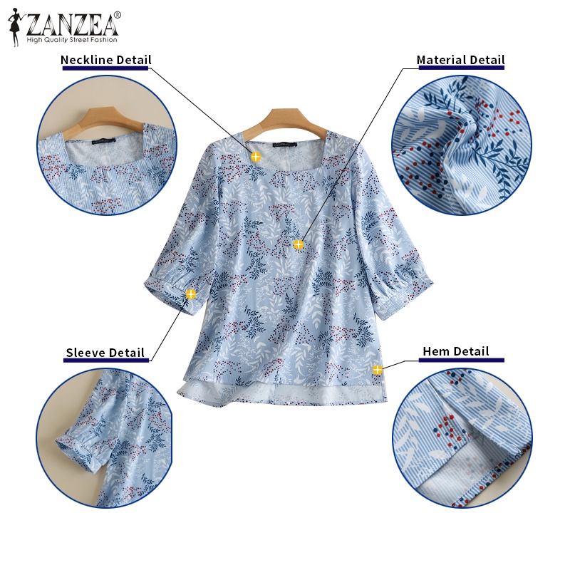 Áo kiểu Zanzea tay ngắn cổ vuông phong cách Hàn Quốc cho nữ