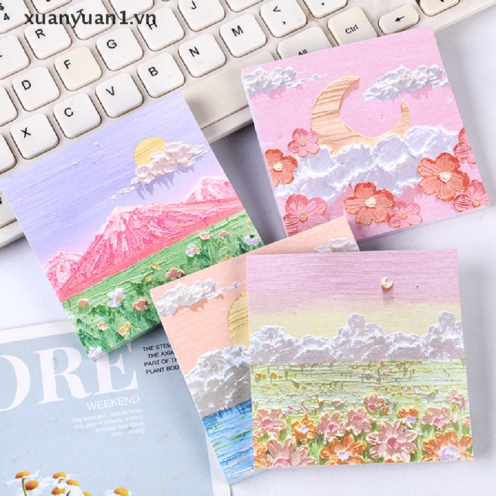 Set 80 Tờ Giấy Ghi Chú Họa Tiết Tranh Phong Cảnh Sơn Dầu