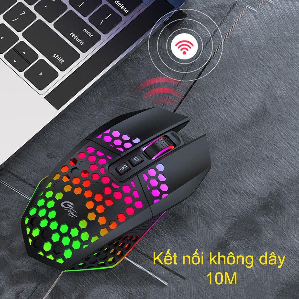 Chuột chơi game không dây HXSJ X801 thiết kế độc lạ Led RGB đổi màu click chống ồn DPI 1600 - Hàng chính hãng