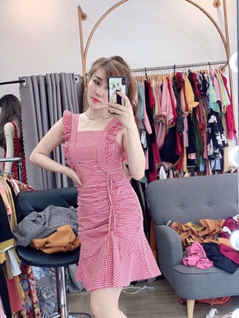 Đầm suông🌷Đầm suông caro nhún sườn 🌷FREESHIP | BigBuy360 - bigbuy360.vn