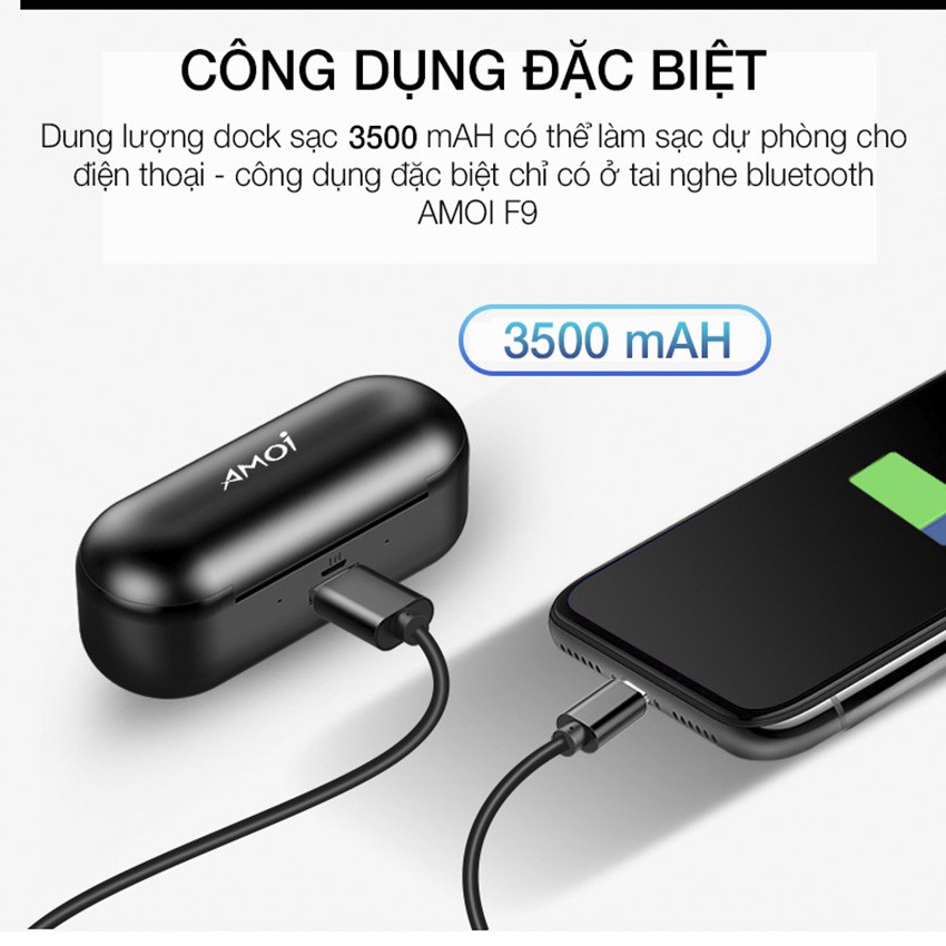 Tai Nghe Bluetooth Kiêm Sạc Dự Phòng F9, Tai Nghe Không Dây nhét tai âm thanh chất, pin siêu khủng, Thể thao chống nước | BigBuy360 - bigbuy360.vn