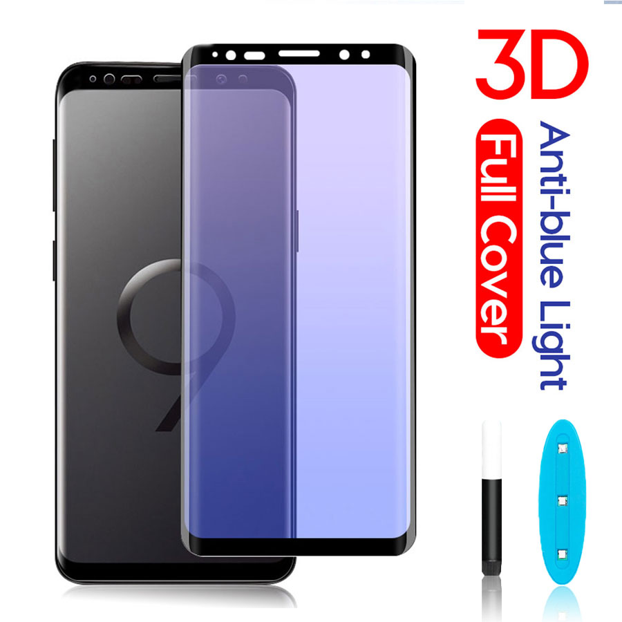 UV Full Glue Anti Blue Ray Tempered Glass For Samsung Galaxy Note 20 S20 Ultra S9 S8 S10 Plus Note 10 8 9 Lite Screen Protector