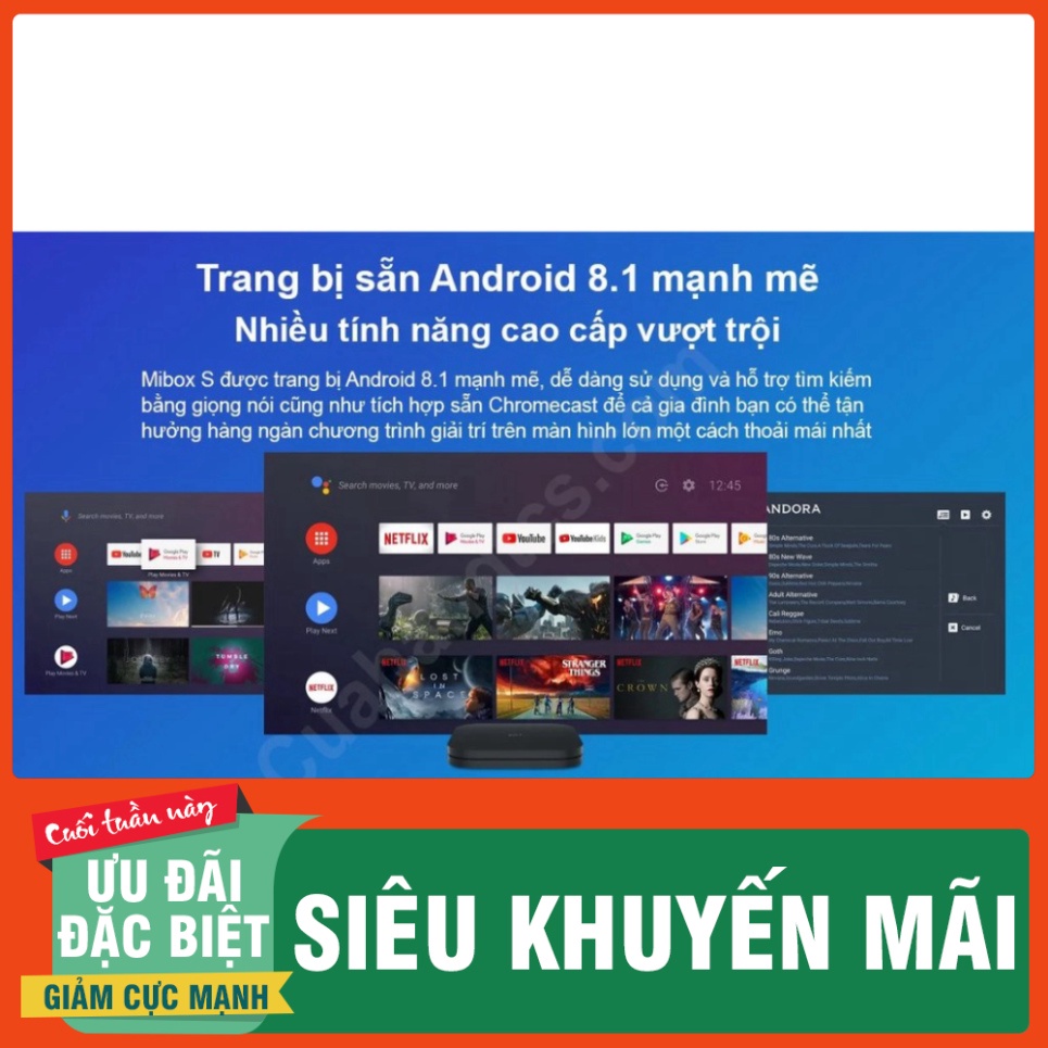 Android Tivi Box Xiaomi Mibox S 4K (Android 8.1) Tiếng Việt SIÊU ƯU ĐÃI 50%