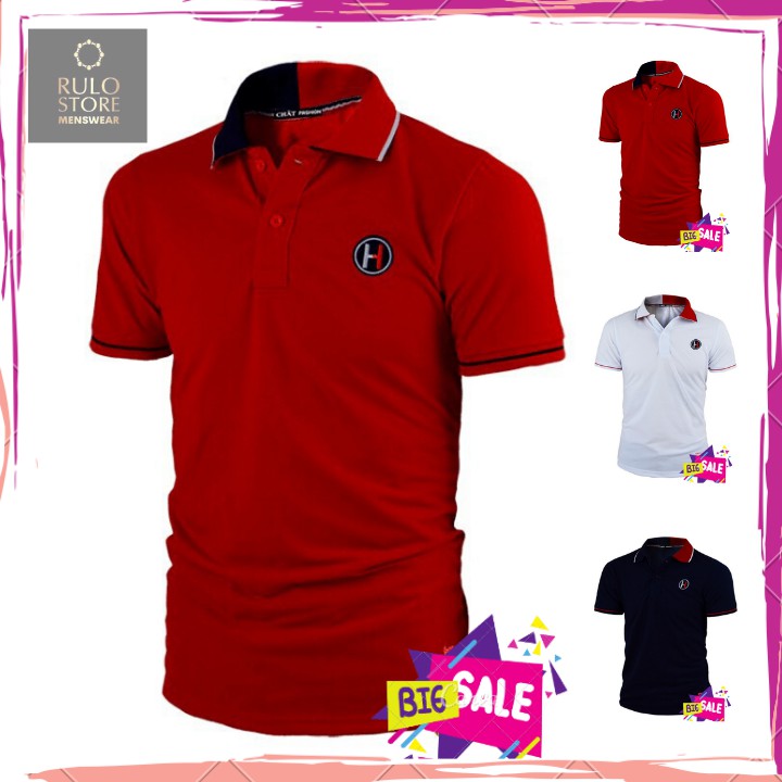 Áo polo nam tay ngắn có cổ vải cotton cá sấu