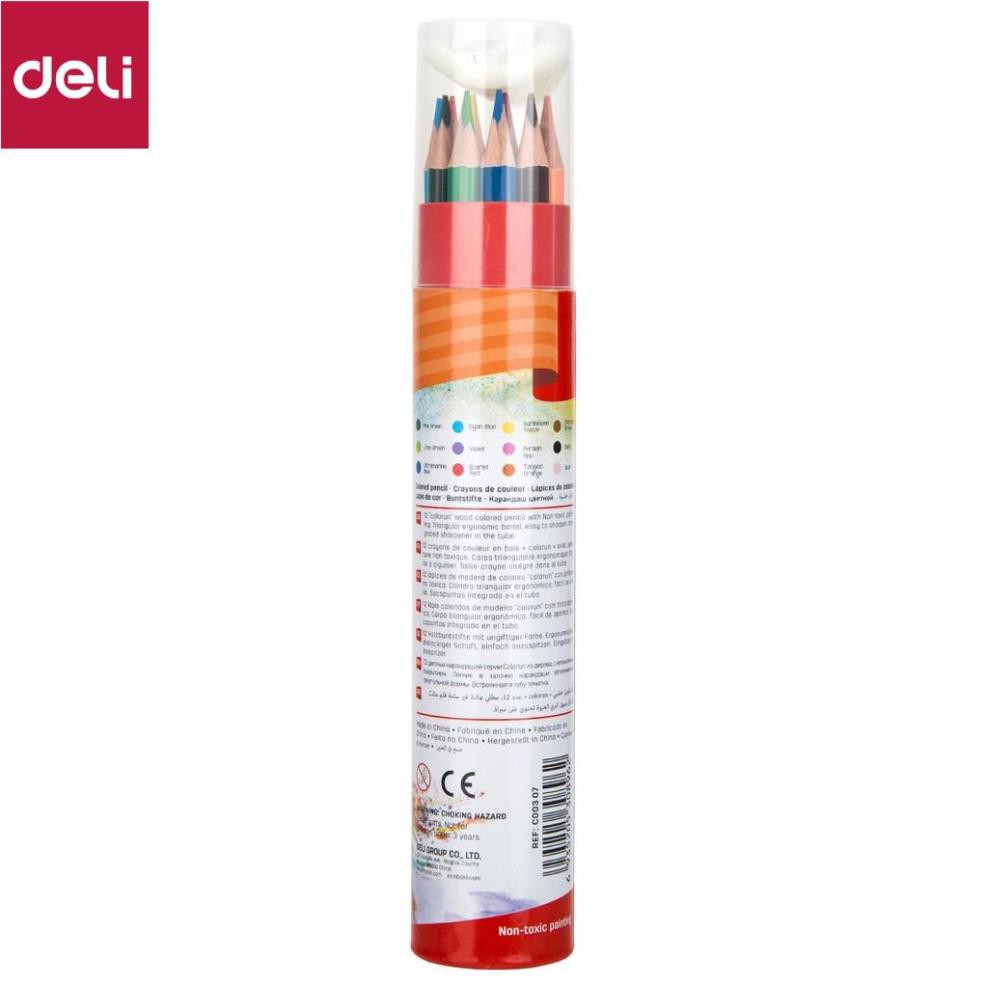 Bút chì màu học sinh Deli - Có kèm gọt chì ở nắp - Cỡ φ2.9mm - 12/24/36 màu/hộp - EC00307/EC00327/EC00337 [Deli]