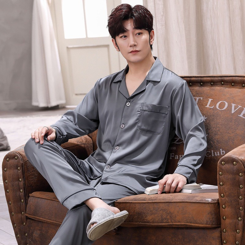 Đồ bộ mặc nhà pyjama nam dài tay vải lụa satin mềm mại, thoáng mát G8753D - Thời Trang Dương