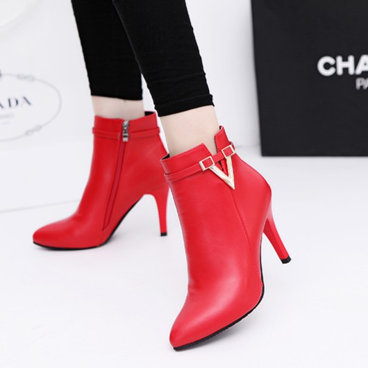 Giày boot nữ cổ ngắn 8.5cm màu đỏ GBN9202