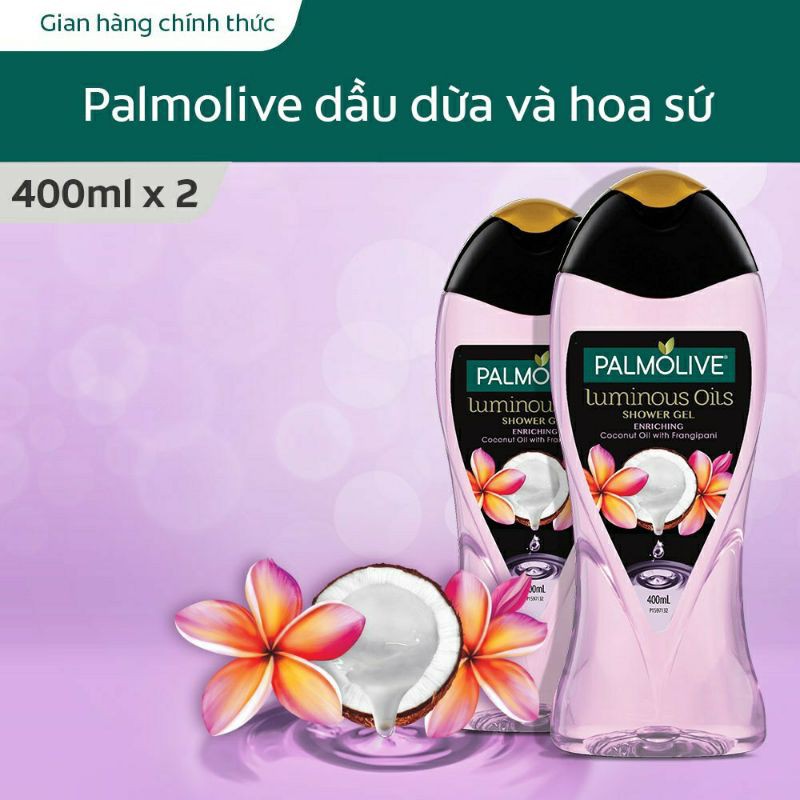 Bộ 2 Sữa tắm Palmolive tinh dầu dừa và hoa sứ 400ml
