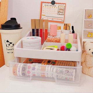 Tủ Nhựa Mini 1 Tầng Để Bàn Đựng Mỹ Phẩm, Đồ Trang Sức, Đồ Dùng Học Tập, Có Ngăn Kéo, Kèm Sticker