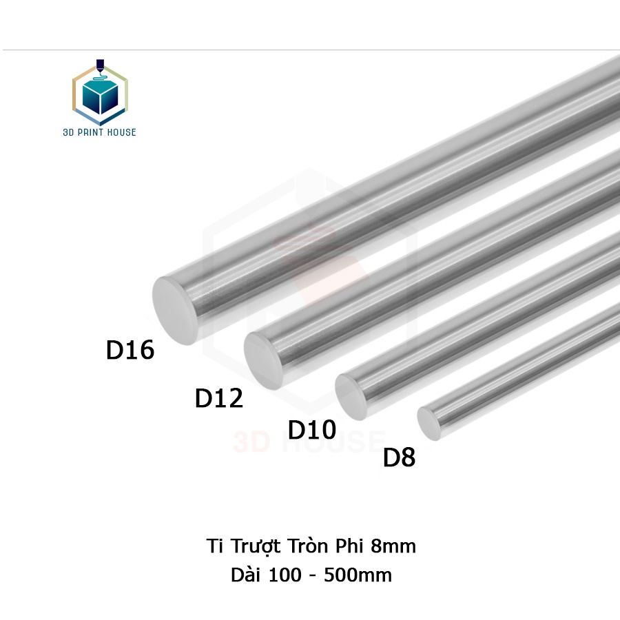 Ti Trượt Tròn Mạ Crom Phi 8 dài 100 - 500mm