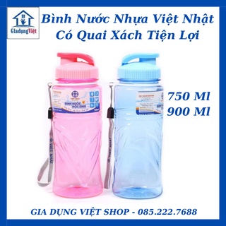 Bình nước học sinh Nhựa Việt Nhật - Bình nước nhựa nắp bật có quai xách 750Ml/900Ml