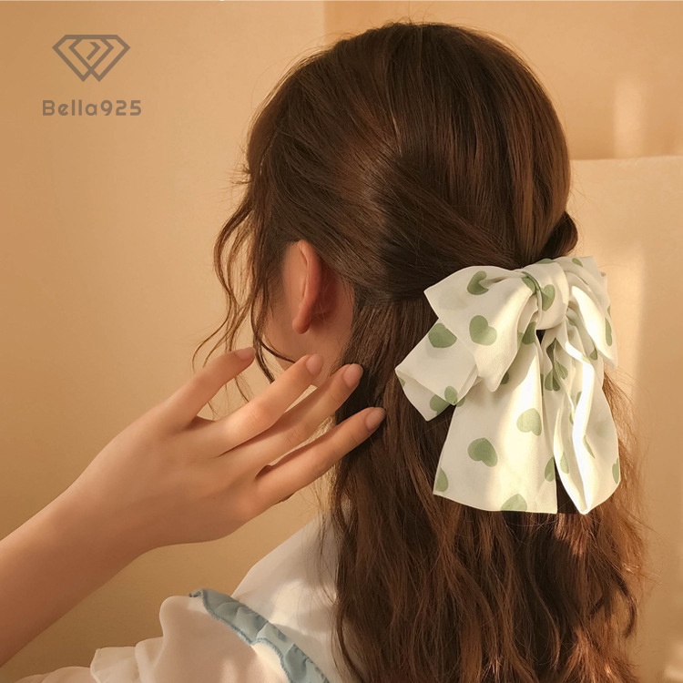 Kẹp tóc Bella 925 nơ kẹp tóc 3 tầng vải voan trái tim phong cách Hàn quốc
