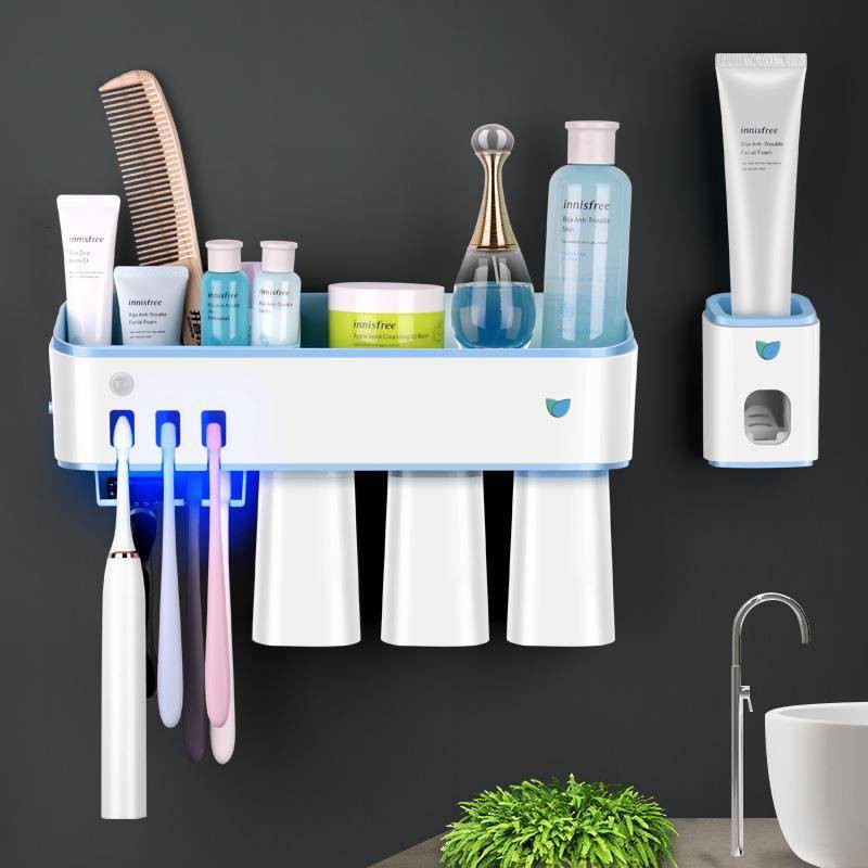 kệ lò vi sóngđời Hộp đựng bàn chải đánh răng, không cần đục lỗ, hút tường, hộp đựng kem đánh răng đa chức năng