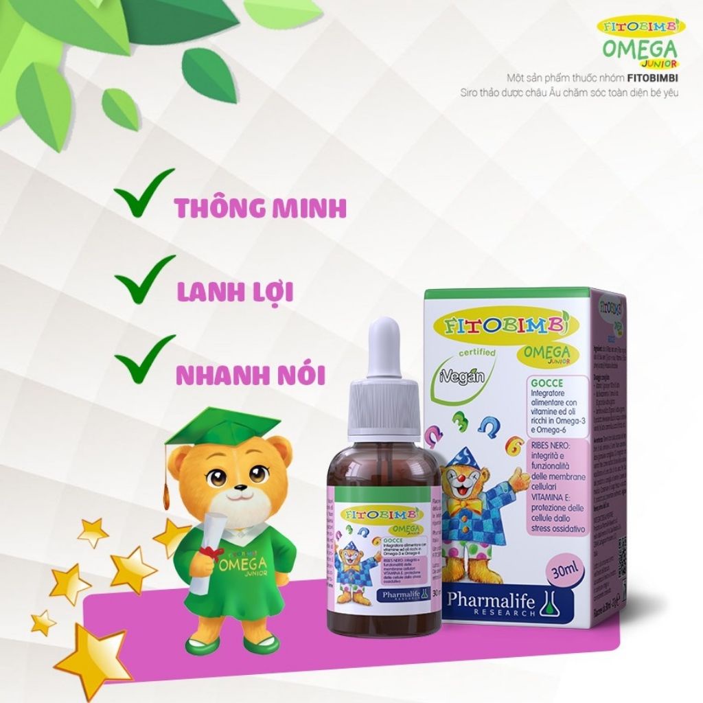 Fitobimbi Omega Junior Cho Bé Phát Triển Trí Não, Tốt Cho Mắt, Sản Phẩm Chính Hãng Pharmalife ( Lọ 30ml )