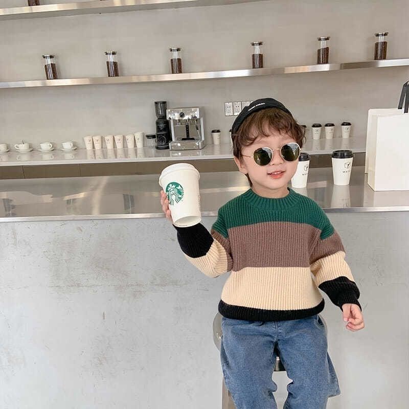 Áo Sweater Dệt Kim Chui Đầu Cổ Tròn Dày Dặn Phong Cách Hàn Quốc Thời Trang Thu Đông Mới Cho Bé Trai