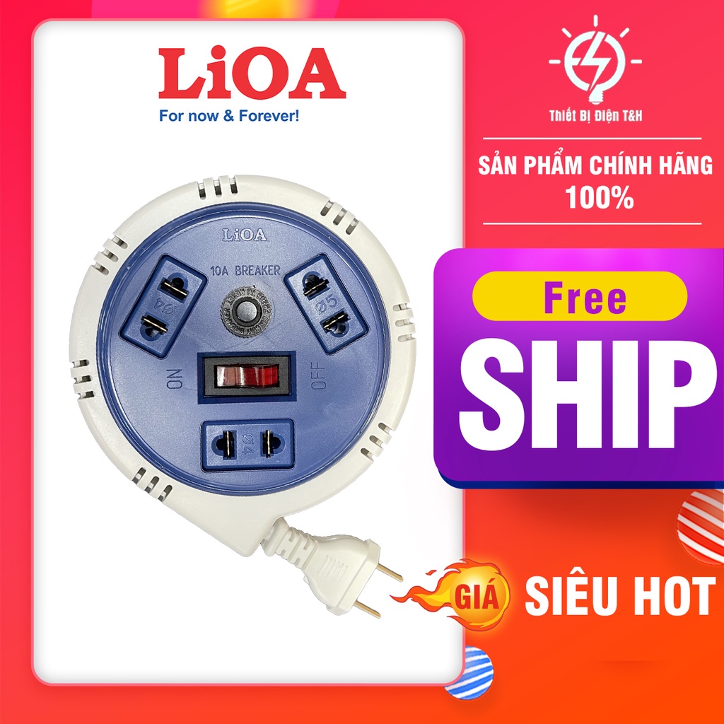 Ổ cắm điện tròn, kéo dài, đĩa bay mini LIOA, 2200W, 3 ổ cắm, 1 công tắc, dây dài 3M, OQMN3-3
