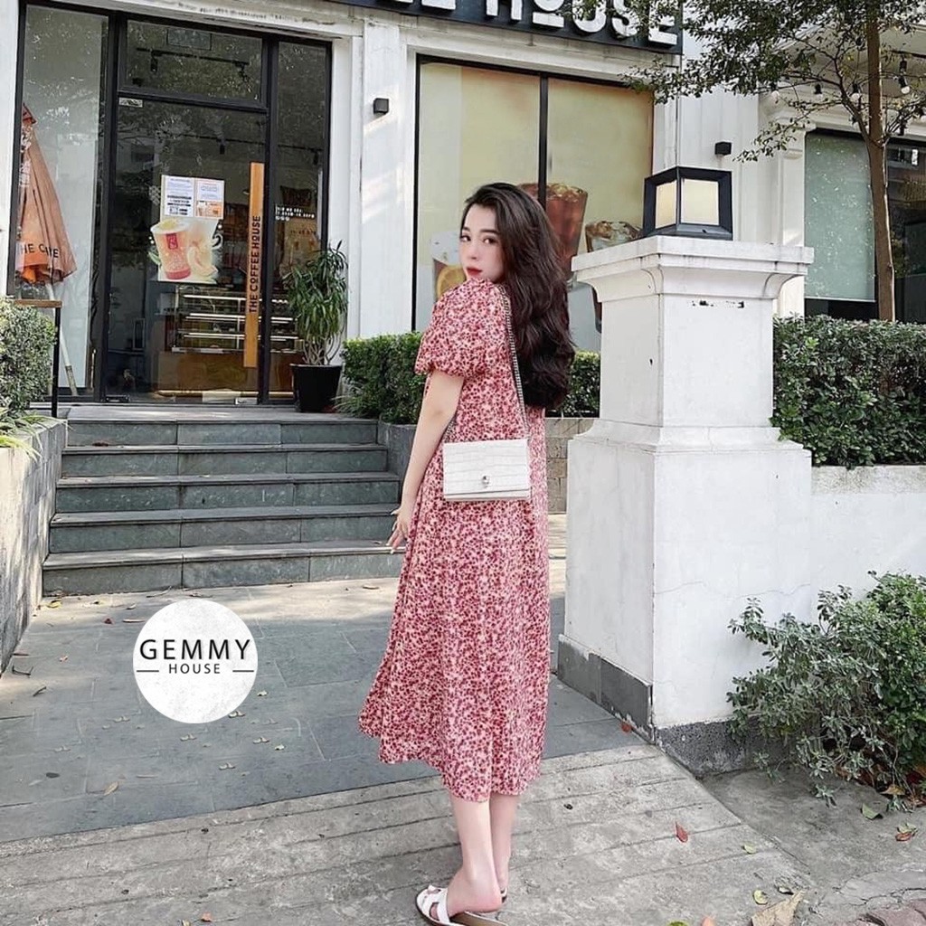 Váy xuông dài , váy hoa nhí vintage Gemmy House tay chun