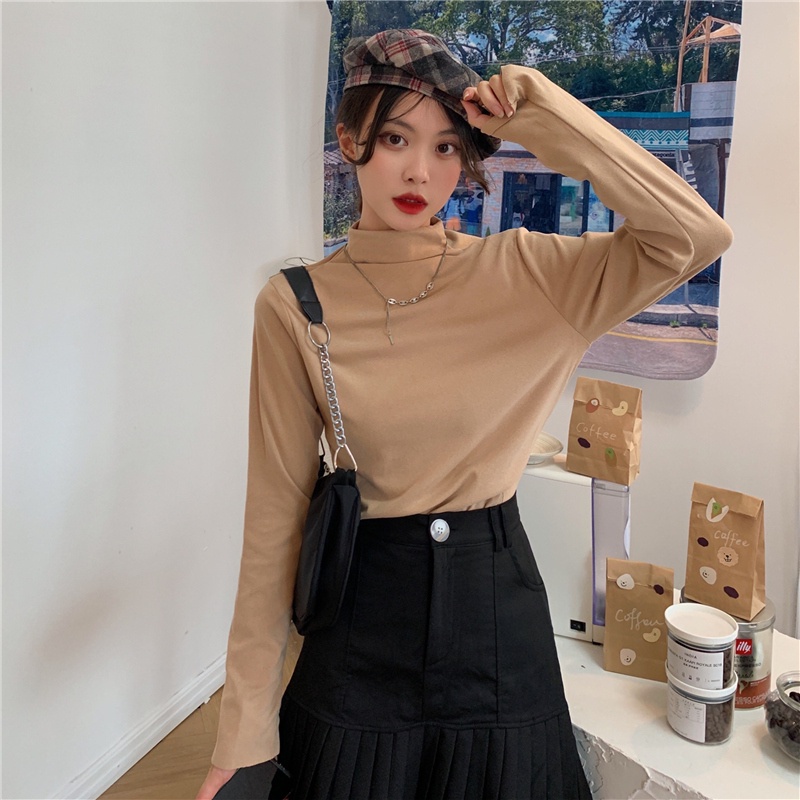 Áo thun tay dài cổ cao thời trang Hàn Quốc dành cho nữ