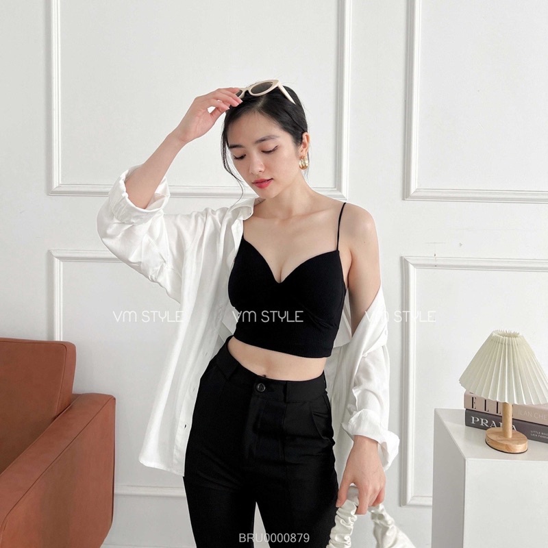 Áo Bra Nữ 2 Dây Mảnh Cổ  chữ V Dáng Lửng Có Đệm Ngực Trẻ Trung , Áo lót không gọng nâng ngực tự nhiên