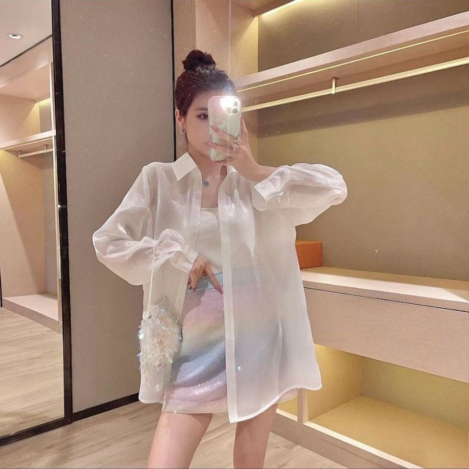 Plus Áo Sơ Mi POLO Tay Dài Vải Voan Mỏng Chống Nắng Phong Cách Hàn Quốc Thời Trang Mùa Hè Cho Nữ