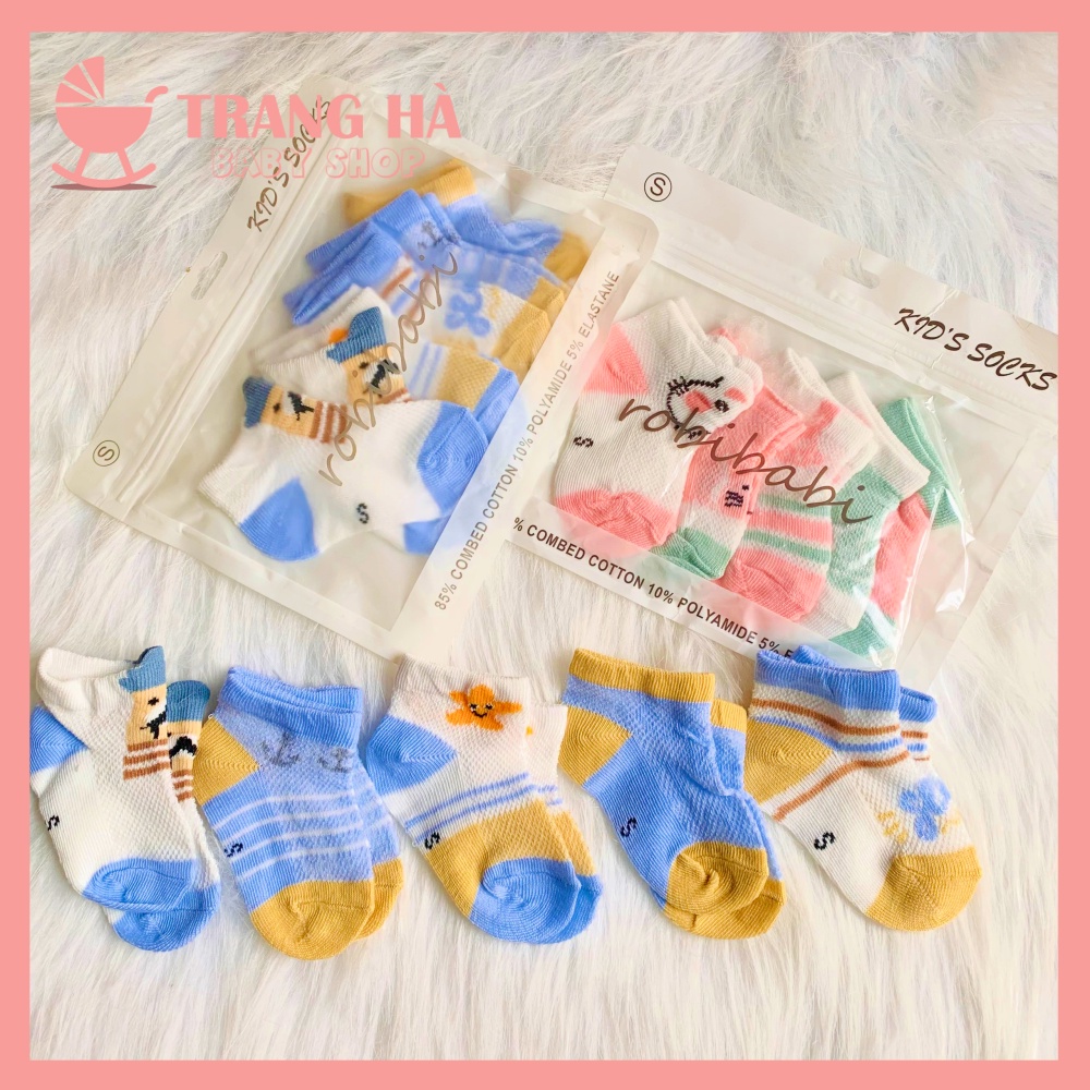 Set 5 Đôi Tất Thông Hơi Điều Hòa Cho Bé, Tất Lưới Kid's Socks Thoáng Khí Siêu Mềm Mại Cho Bé 0-12 Tháng