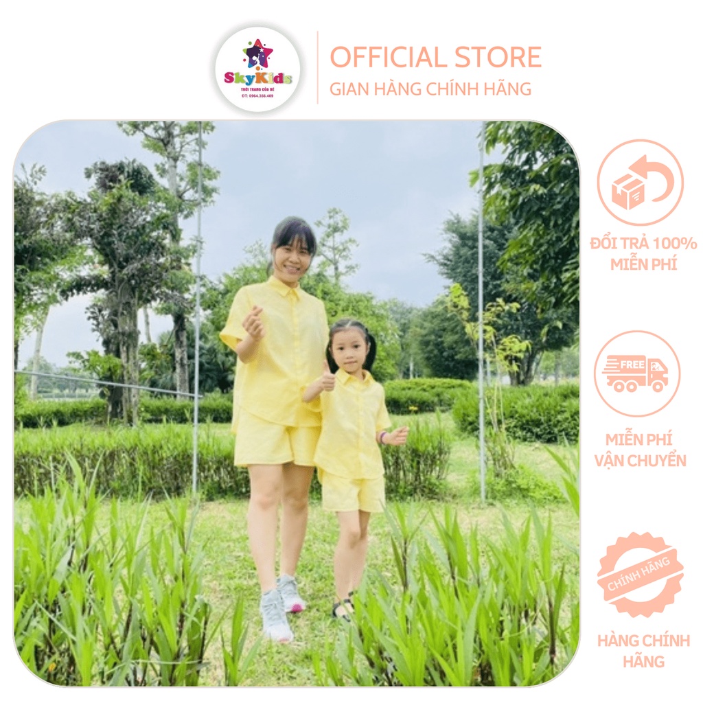 Đồ Đôi Set Đồ Bộ Mẹ Và Bé Áo Sơ Mi Quần Short