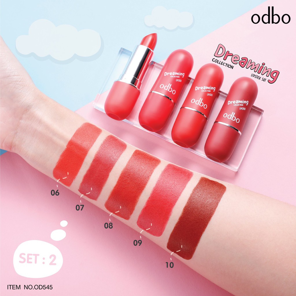 Set son thỏi lì Odbo 5 cây Dreaming lipstick Thái Lan