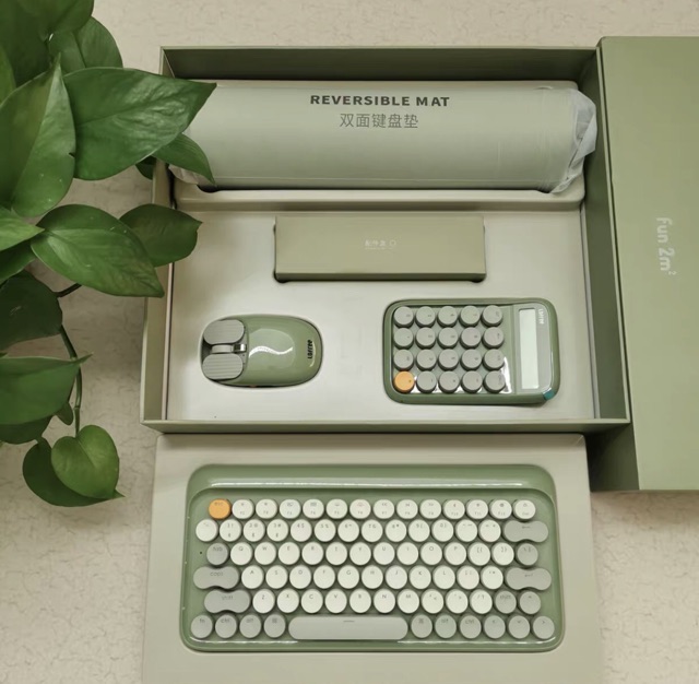 Bàn phím cơ không dây Bluetooth Lofree chính hãng màu xanh ngọc + chuột + máy tính