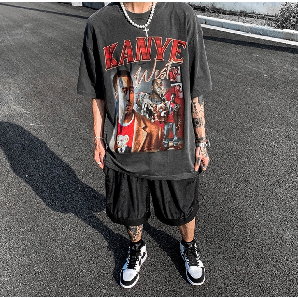 Áo thun tay lỡ nam nữ MEANSTORE phông in hình 100% cotton vải mát form rộng phong cách Ulzzang - Ảnh thật kanye west