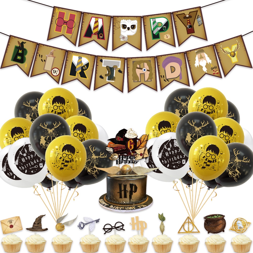 15 Cái/bộ Chủ Đề Harry Potter Bong Bóng Cao Su Bộ Trẻ Em Sinh Nhật Trang Trí Bánh Lắp Biểu Ngữ Cho Bé
