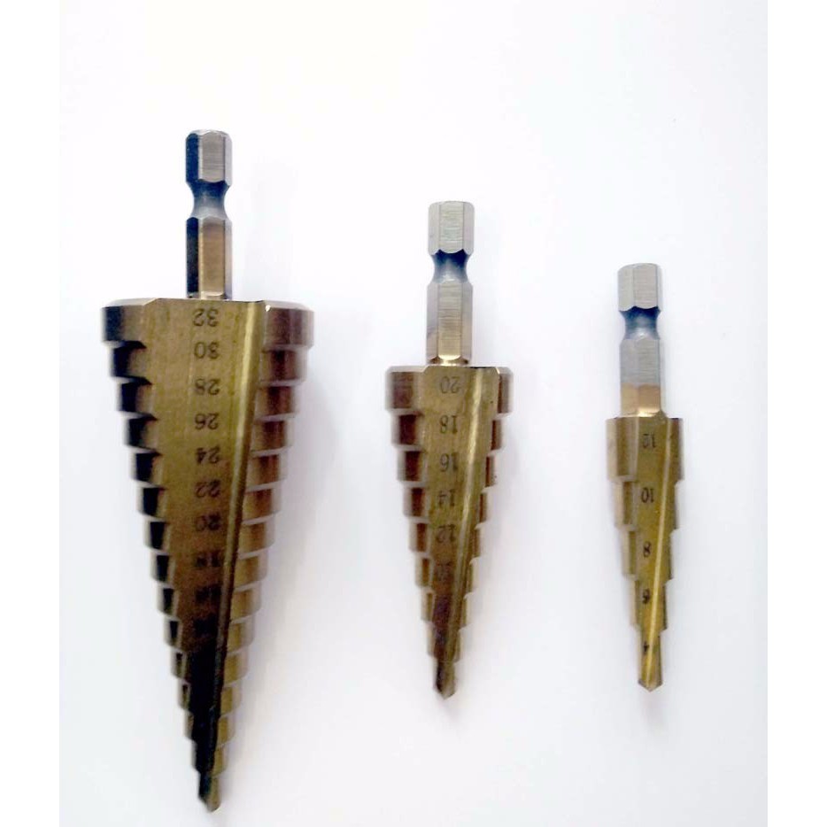 Bộ 3 mũi khoan bước titanium 4-32mm