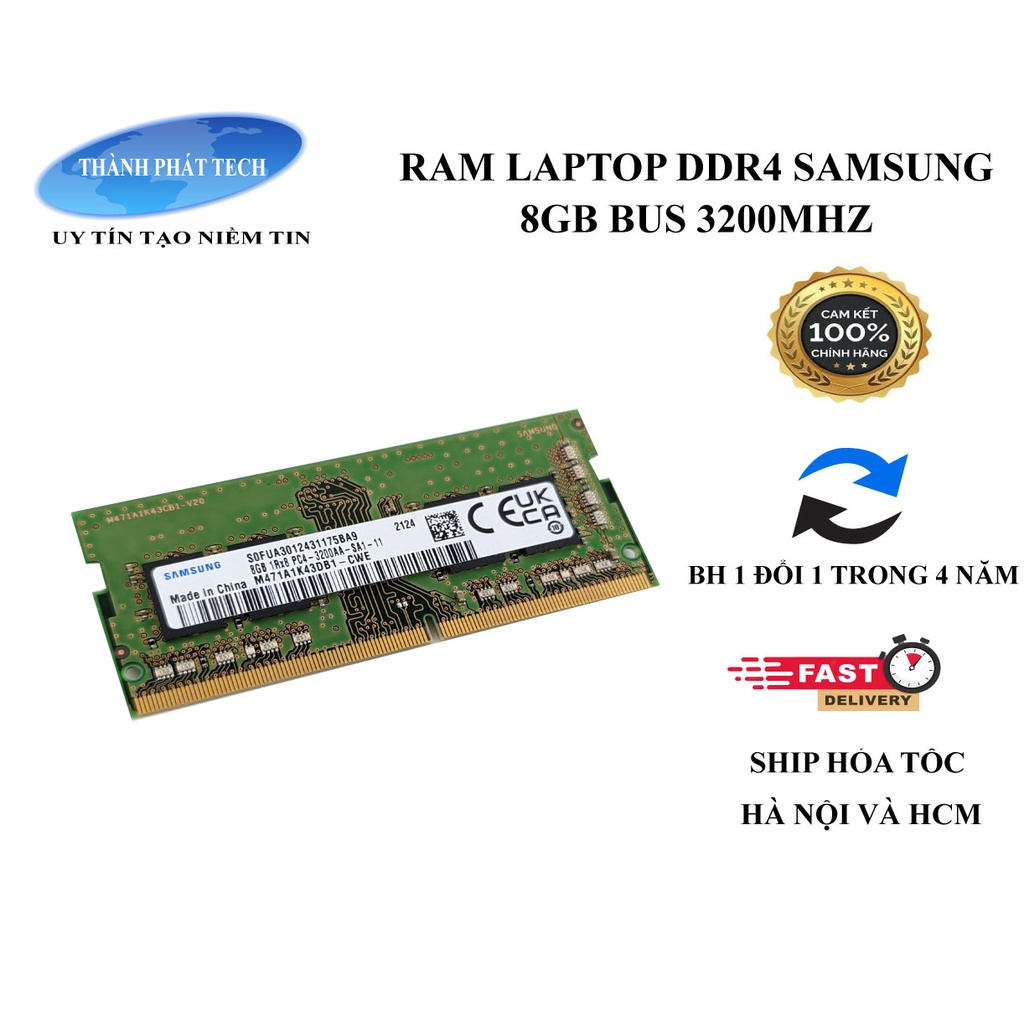 RAM Laptop DDR4 Samssung 4gB,8Gb,16gB  Bus 2400 2666 3200MHz -Chính Hãng mới 100%,Bảo hành 1 đổi 1 trong 4 năm