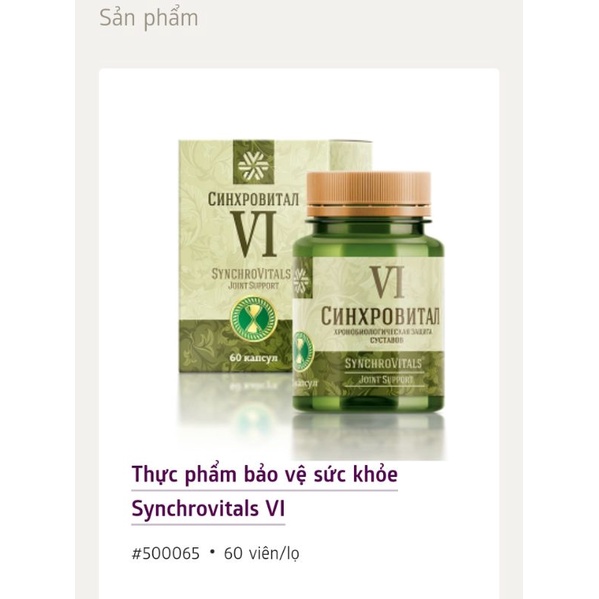 Thảo dược Siberi Hỗ trợ khớp khoẻ mạnh SYNCHROVITALS VI