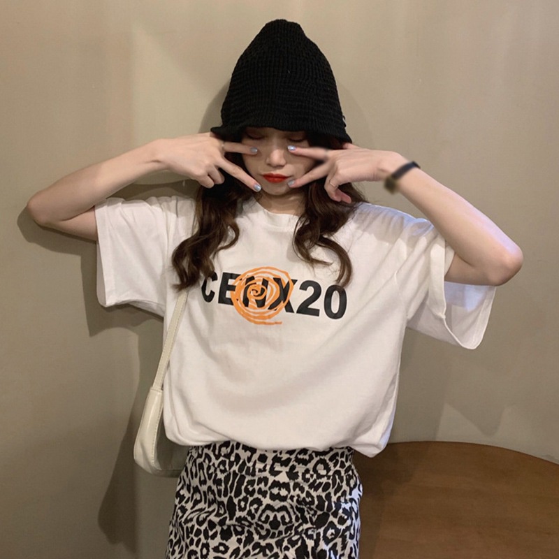 Áo Thun Tay Ngắn Cổ Tròn In Chữ Phong Cách Hàn Quốc Dành Cho Nữ