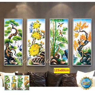 Tranh đính đá tứ quý Tùng cúc trúc mai 125x80cm