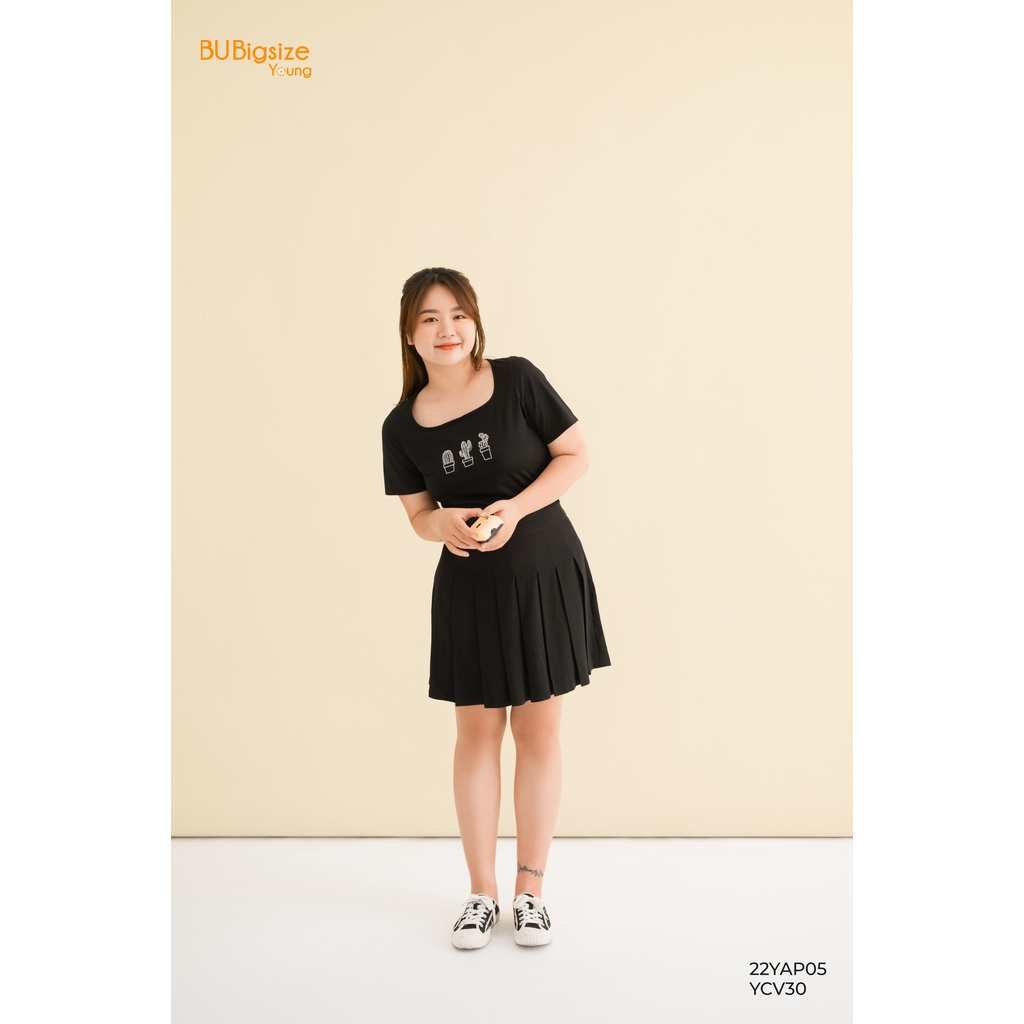 Áo phông dáng ngắn thêu xương rồng BIGSIZE (55kg đến 95kg) - 22YAP05 - [BU Bigsize Young]