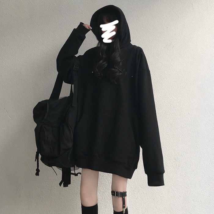 Đại Học Trùm Đầu T 171579Áo Hoodie Tay Dài Dáng Rộng Phối Khóa Kéo Phong Cách Thời Trang Harajuku