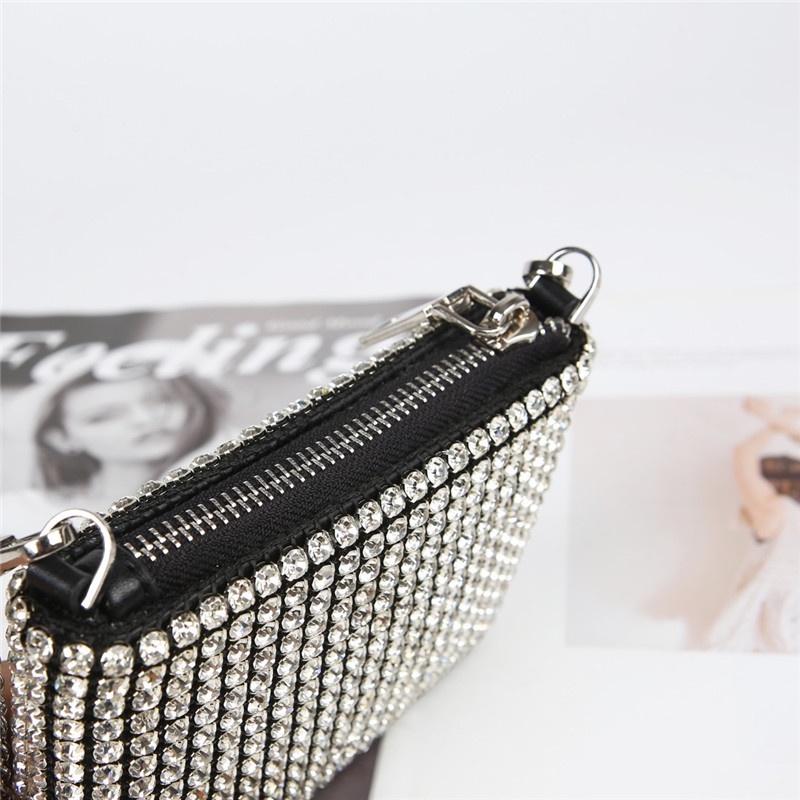 Ví wang đá mini bản chuẩn 13,5 cm kèm dây đeo chéo kim loại hàng Quảng cao cấp 02T3-KC