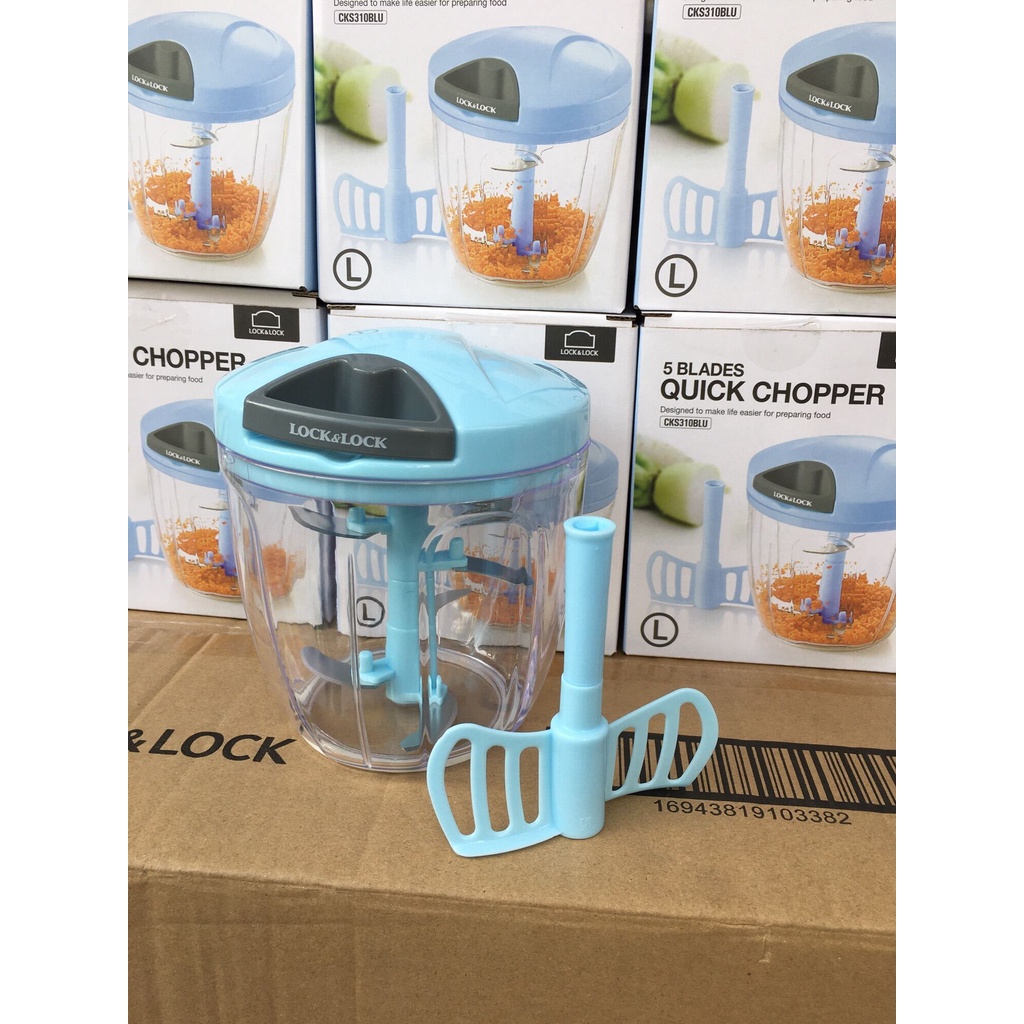 Cối xay nhuyễn thực phẩm Lock &amp; Lock 5 lưỡi dao thép Quick Chopper CKS310BLU - dụng cụ nghiền nhỏ thịt cá hành tỏi ớt