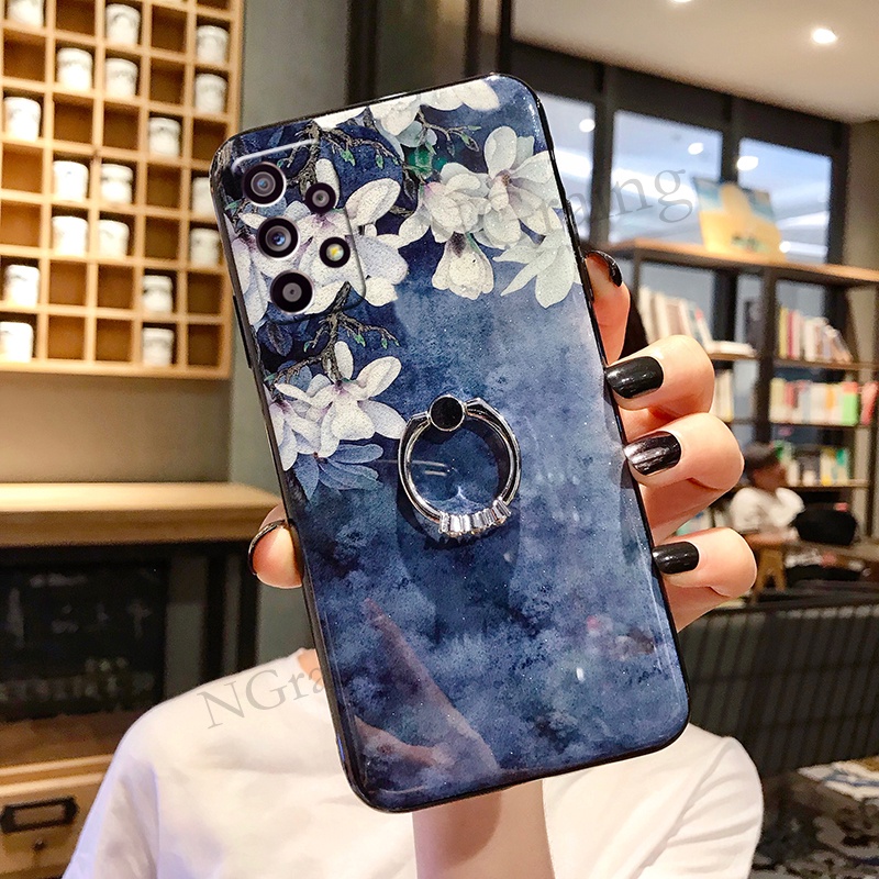 Ốp điện thoại Samsung Galaxy A52S A52 A72 A32 4G 5G Dòng hoa lấp lánh mềm Phong cách có giá đỡ bảo vệ toàn diện