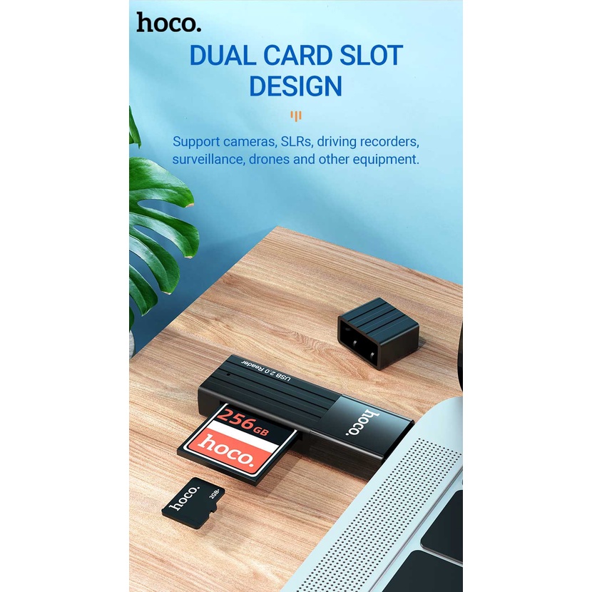 Đầu đọc thẻ nhớ 2.0 / 3.0 Hoco HB20 Mindful - hỗ trợ khe microSD/SD (Đen) - Chính Hãng