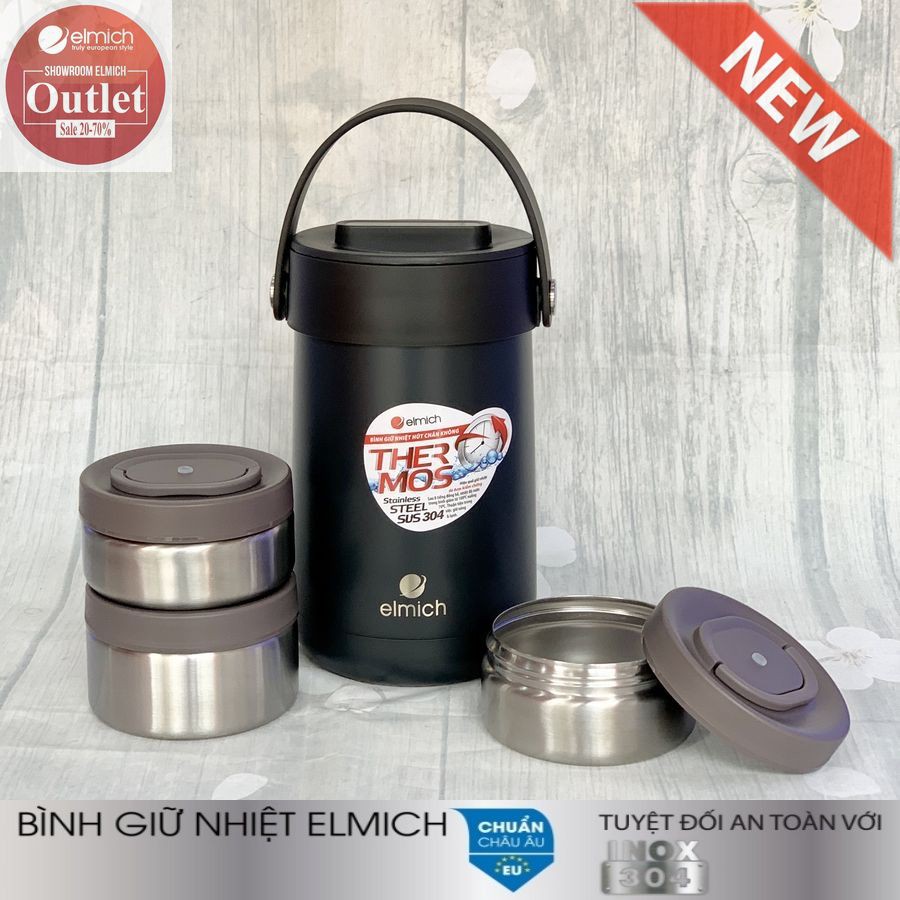 Hộp Đựng Cơm Giữ Nhiệt 3 Ngăn Inox 304 nóng 12h lạnh 24h ELMICH EL-3129 1500ml