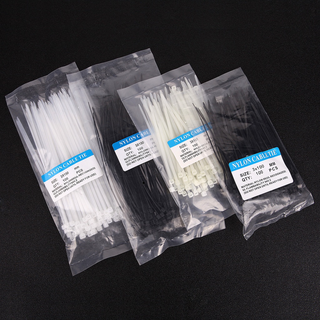 Bộ 100 dây buộc cáp nylon tự khóa cố định tiện dụng