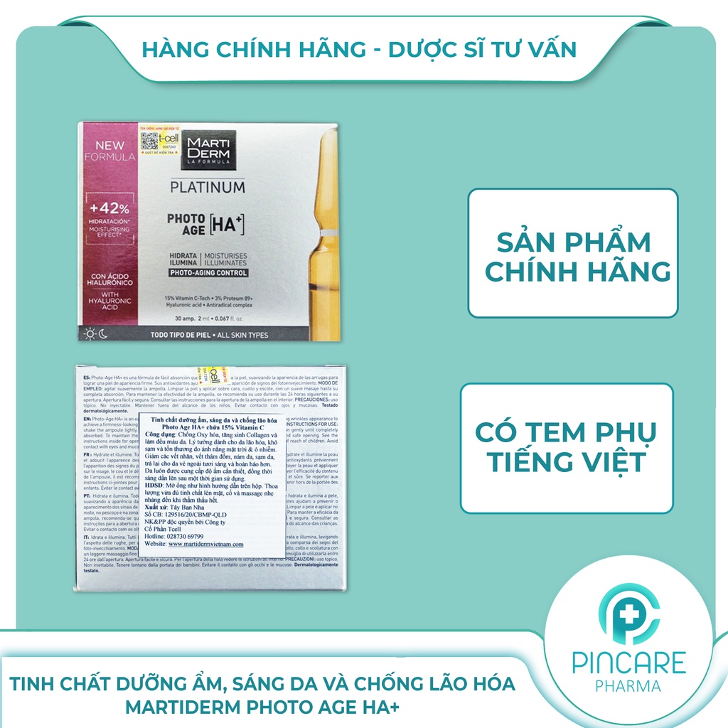 Tinh chất dưỡng da Martiderm Photo Age HA+( Vỉ ) dưỡng ẩm, sáng da, chống lão hóa - Hàng chính hãng -Nhà thuốc PinCare