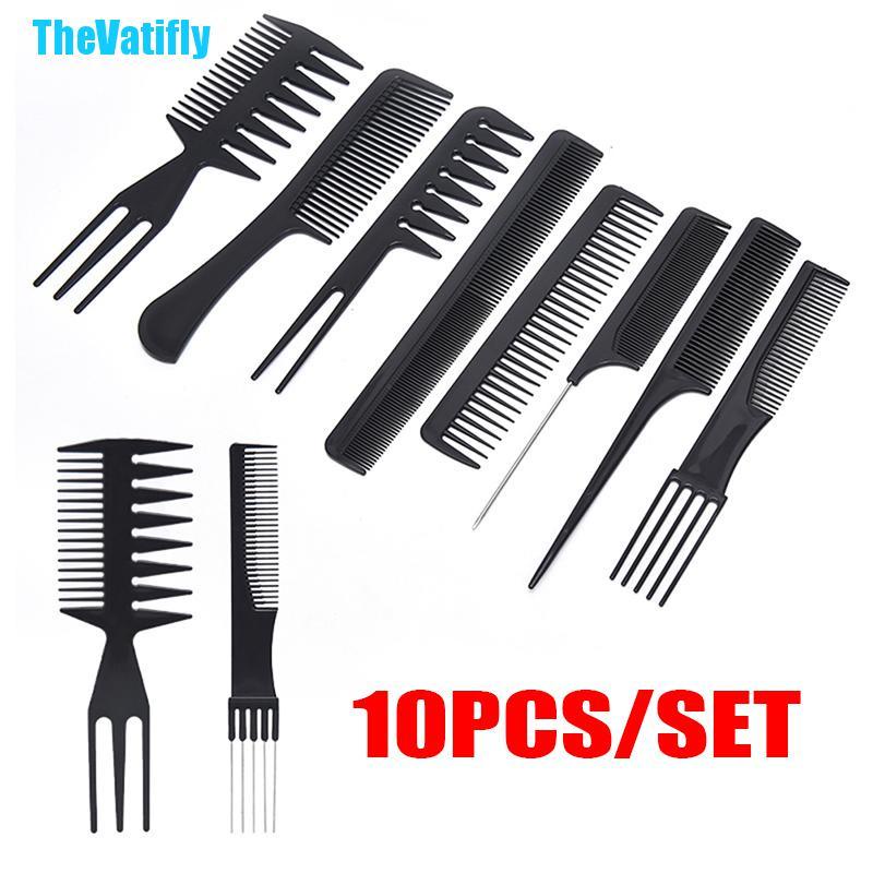 (Hàng Mới Về) Bộ 10 Lược Chải Tóc Màu Đen Chống Tĩnh Điện Phù Hợp Cho Salon